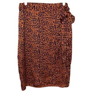 Boohoo Women's Blue Orange Wrap Midi Skirt Size 10 Geometric Print Lightweight